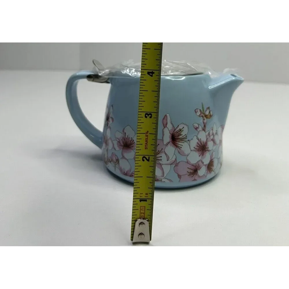 New Alfred Ceramic + Stainless Steel Teapot 20 oz Blue‎ Floral Cherry Blossom